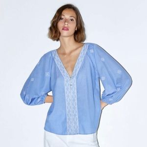 Zara Blue Embroidered Top